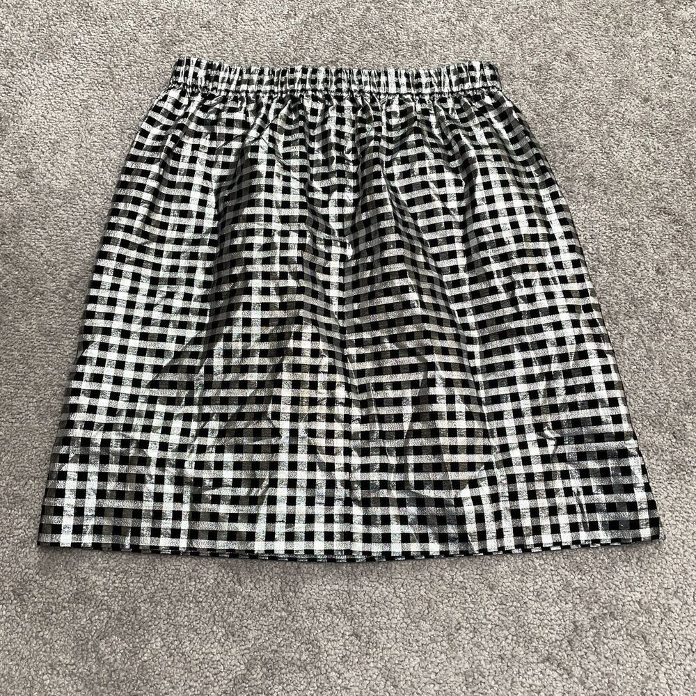 J. Crew Metallic A-Line Short Skirt Women XS Black White Check Gingnam Shiny NWT